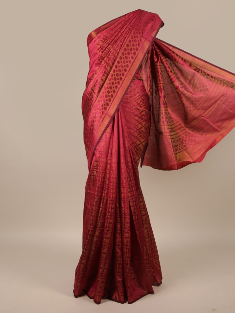 Pothys Pink & Gold-Coloured Brasso Printed Jute Silk Saree