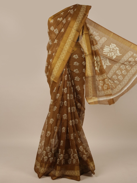 Pothys Brown & Cream-Coloured Batik Printed Saree