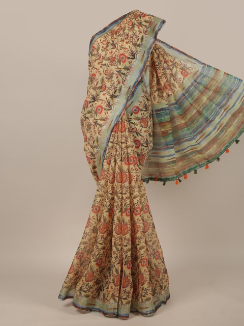 Pothys Yellow & Red Floral Jute Silk Saree