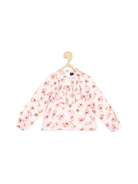 Allen Solly Junior Cream-Coloured & Pink Floral Ruffles Regular Top