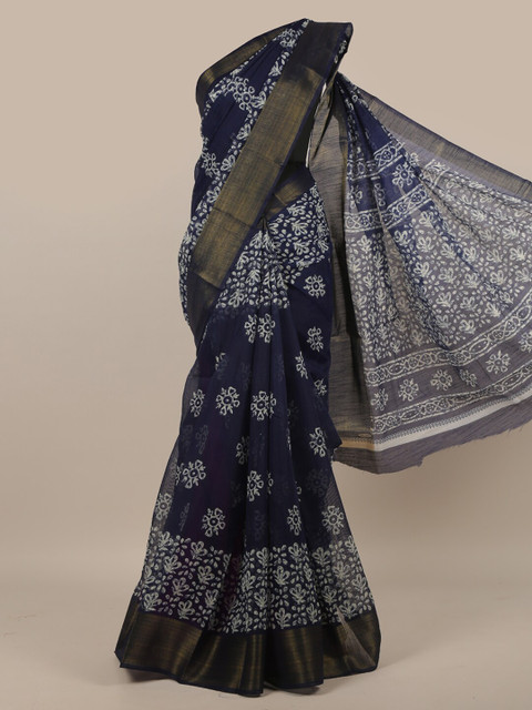 Pothys Navy Blue & White Floral Saree 
Pothys Navy Blue & White Floral Saree