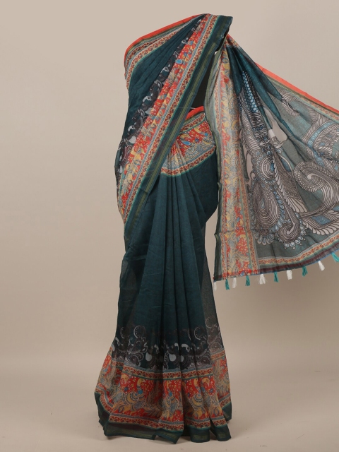 Pothys Women Green Printed Jute Silk Saree