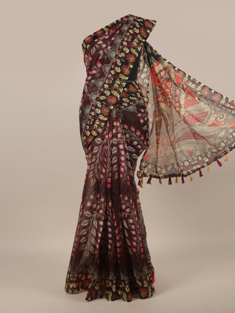 Pothys Purple & Orange Floral Printed Jute Silk Saree