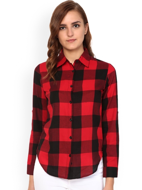 Purple State Women Red Buffalo Checks Opaque Checked Casual Shirt