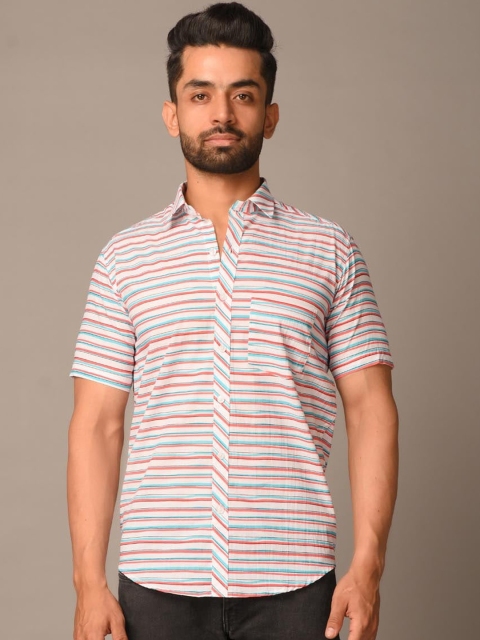 Tistabene Men Pink Horizontal Stripes Casual Shirt
