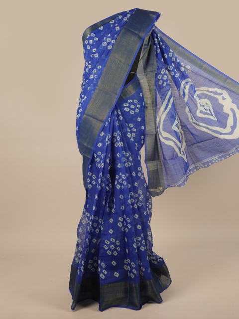 Pothys Blue & White Cotton Blend Saree