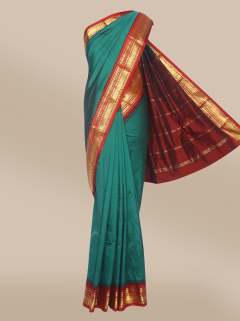 The Chennai Silks Green & Red Pure Silk Fusion Saree