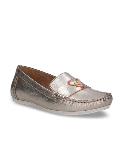 Bugatti Women Gold-Toned Textured Leather Loafers