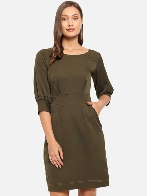 Just Wow Khaki Sheath Dress