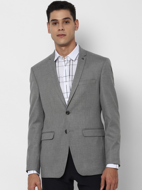 Allen Solly Men Grey Self Design Slim-Fit Single-Breasted Casual Blazer