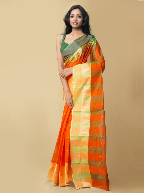 Unnati Silks Women Orange & Gold-Toned Pure Handloom Bengal Tant Cotton Sustainable Saree
Unnati Silks Women Orange & Gold-Toned Pure Handloom Bengal Tant Cotton Sustainable Saree