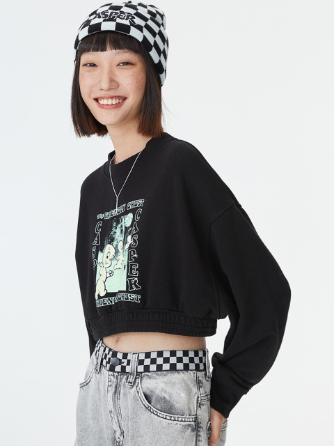 H&M Women Black Cropped Sweatshirt