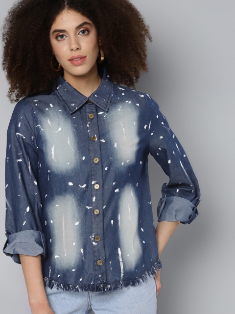 SASSAFRAS Women Blue Opaque Printed Casual Shirt