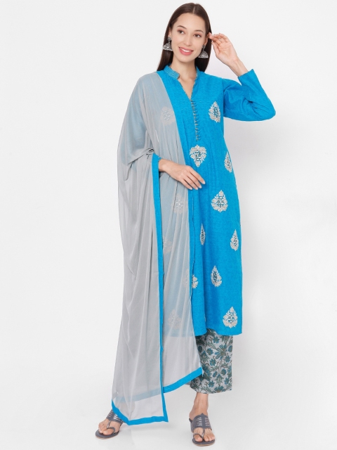 SALWAR STUDIO Women Blue Ethnic Motifs Printed Regular Chanderi Silk Kurta with Trousers & With Dupatta
SALWAR STUDIO Women Blue Ethnic Motifs Printed Regular Chanderi Silk Kurta with Trousers & With Dupatta