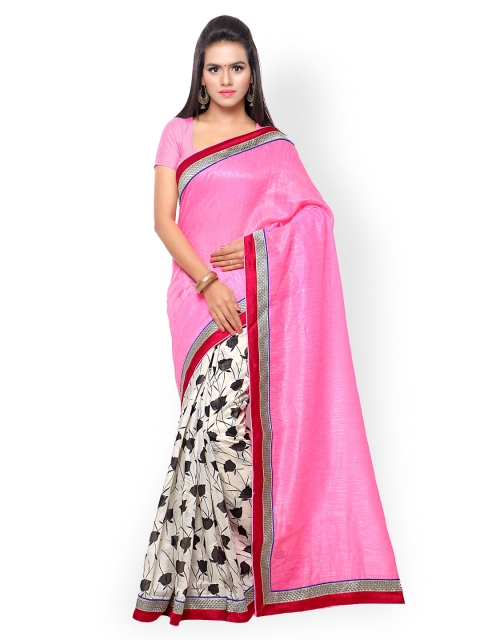 Touch Trends Pink & White Printed Art Silk Saree