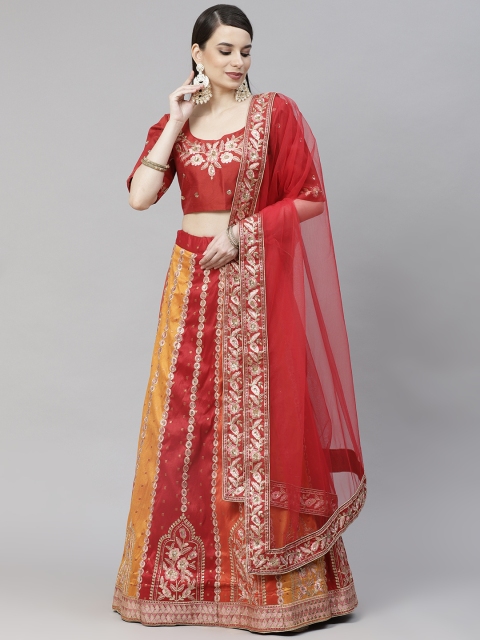SHUBHKALA Red Embroidered Sequinned Semi-Stitched Lehenga & Unstitched Blouse With Dupatta
SHUBHKALA Red Embroidered Sequinned Semi-Stitched Lehenga & Unstitched Blouse With Dupatta