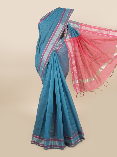 Pothys Blue & Pink Zari Silk Cotton Saree