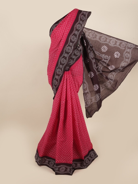 Pothys Pink & Brown Bandhani Saree