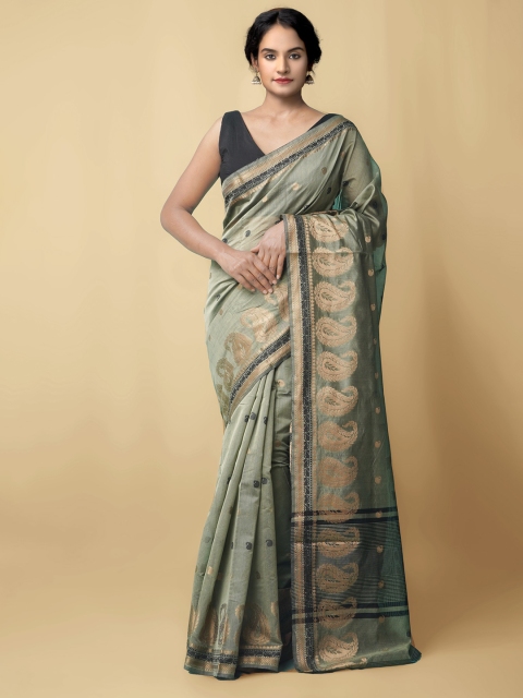 Unnati Silks Green & Gold-Coloured Ethnic Motifs Zari Silk Cotton Baluchari Saree
Unnati Silks Green & Gold-Coloured Ethnic Motifs Zari Silk Cotton Baluchari Saree