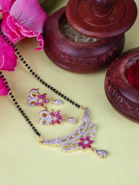 FIROZA Gold & Pink Mangalsutra with Earrings