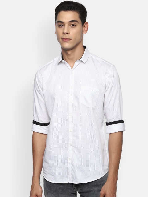 V Dot Men White Slim Fit Opaque Casual Shirt