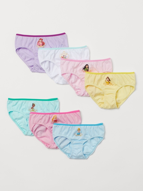 H&M Girls Pack of 7 Printed Cotton Briefs, Multi