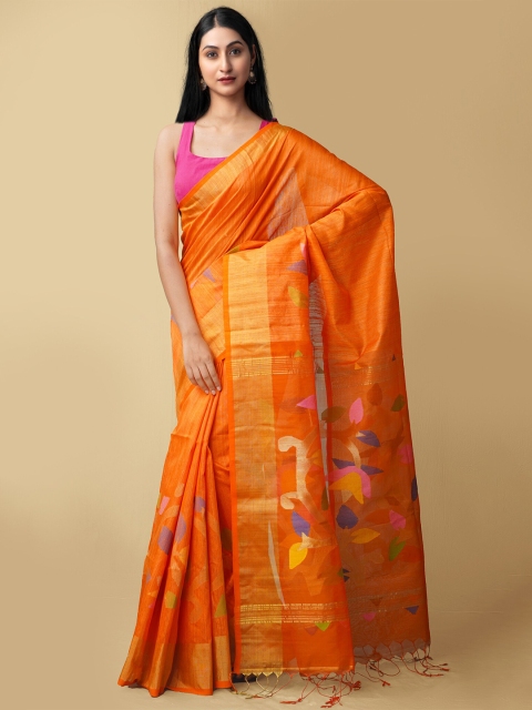 Unnati Silks Women Orange & Gold-Toned Pure Handloom Jamdhani Maheshwari Sico Sustainable Saree
Unnati Silks Women Orange & Gold-Toned Pure Handloom Jamdhani Maheshwari Sico Sustainable Saree