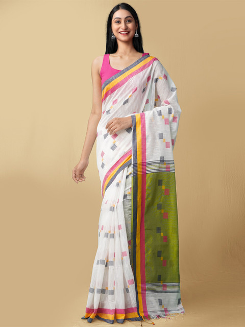 Unnati Silks White & Green Pure Linen Jamdani Saree 
Unnati Silks White & Green Pure Linen Jamdani Saree