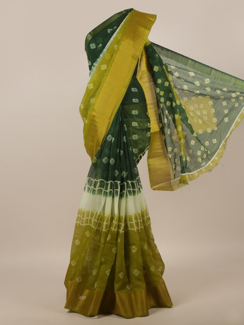Pothys Green & White Bandhani Zari Saree