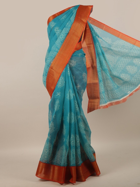 Pothys Blue & Brown Zari Cotton Blend Saree
