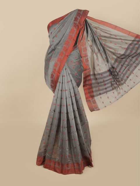 Pothys Grey & Rust Woven Design Saree