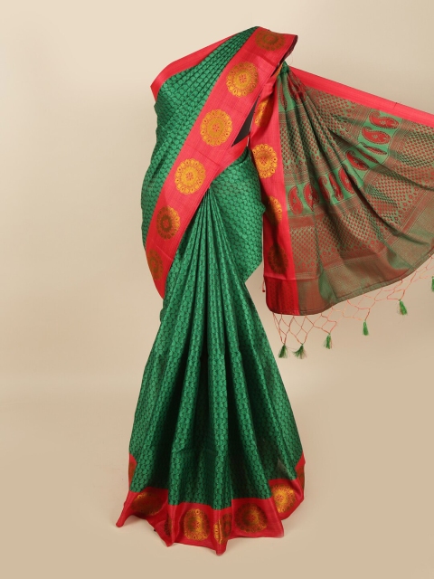 Pothys Green & Red Woven Design Art Silk Saree