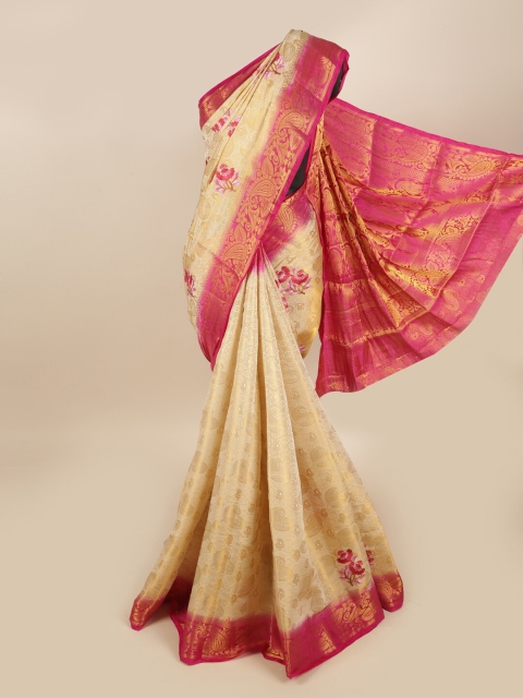 Pothys Cream-Coloured & Pink Woven Design Tissue Saree