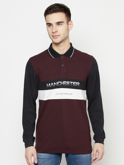 METTLE Men Maroon Printed Polo Collar T-shirt