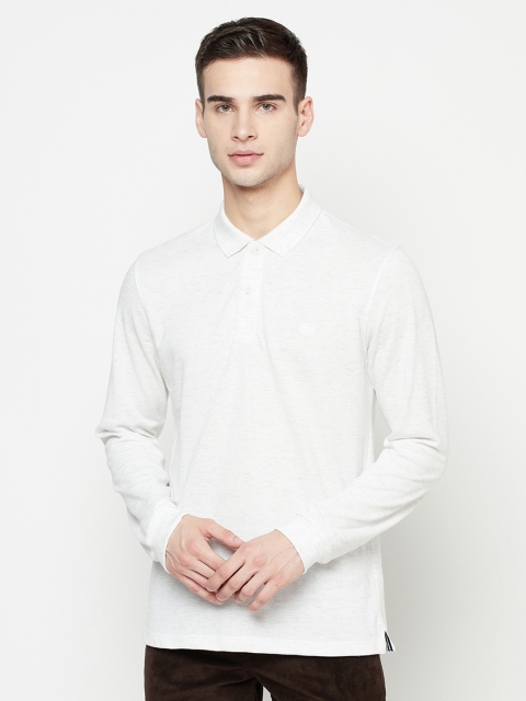 METTLE Men White Solid Polo Collar T-shirt