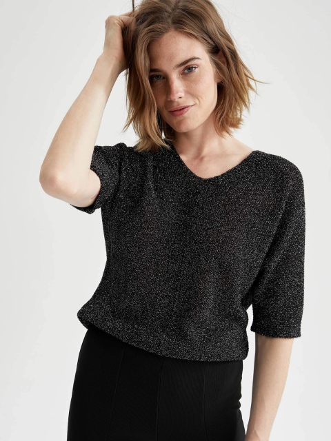 DeFacto Women Black Speckled Pullover