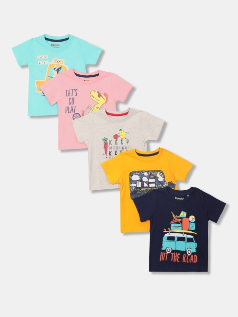 Donuts Boys Pack Of 5 Assorted Typography Printed T-shirts