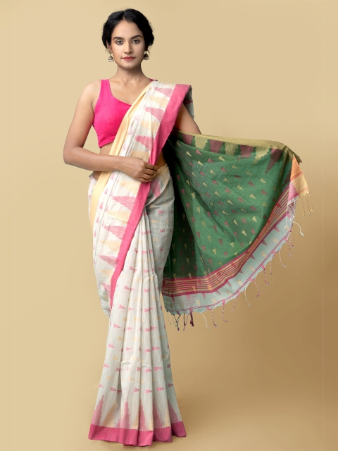 Unnati Silks Women Cream-Coloured & Pink Pure Handloom Bengal Linen Sustainable Saree
Unnati Silks Women Cream-Coloured & Pink Pure Handloom Bengal Linen Sustainable Saree