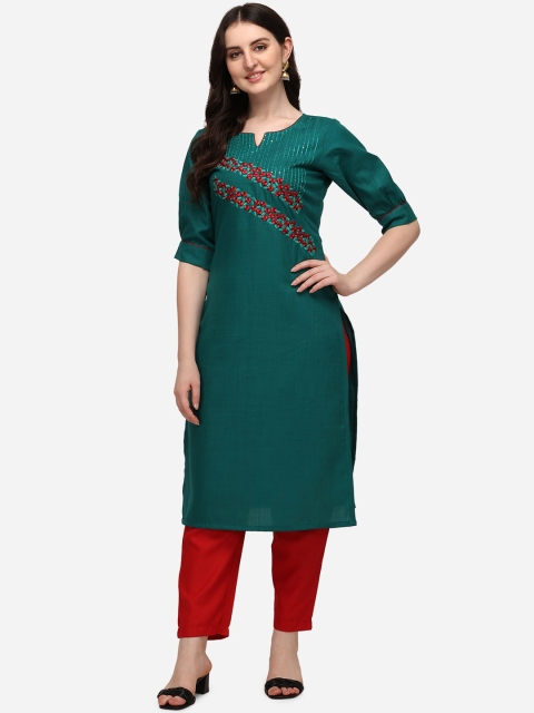 Florence Women Teal Ethnic Motifs Yoke Design Regular Thread Work Pure Cotton Kurta with Trousers
Florence Women Teal Ethnic Motifs Yoke Design Regular Thread Work Pure Cotton Kurta with Trousers