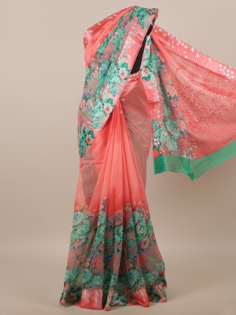 Pothys Pink & Green Floral Saree