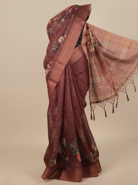 Pothys Maroon & Blue Floral Zari Jute Silk Saree
