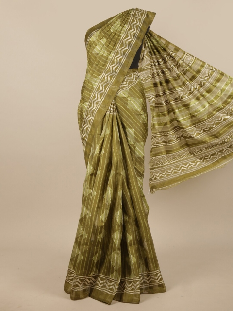 Pothys Green & White Jute Silk Saree