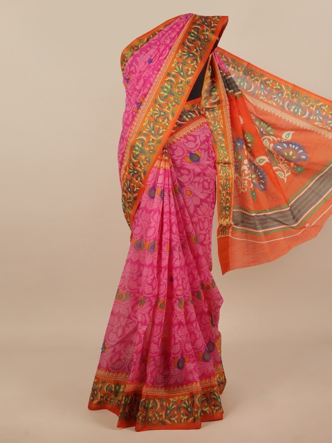 Pothys Pink & Orange Floral Saree