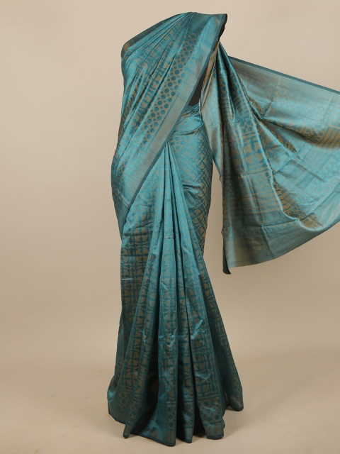 Pothys Blue & Gold-Toned Printed Saree