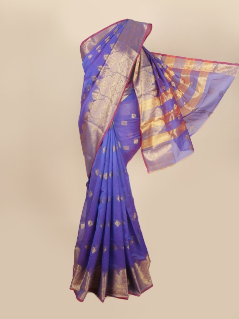 Pothys Blue & Purple Woven Design Zari Saree