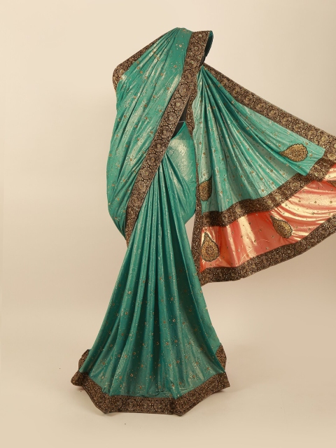 Pothys Green & Black Floral Saree