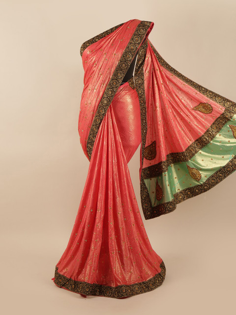 Pothys Pink & Gold-Toned Floral Embellished Saree 
Pothys Pink & Gold-Toned Floral Embellished Saree
