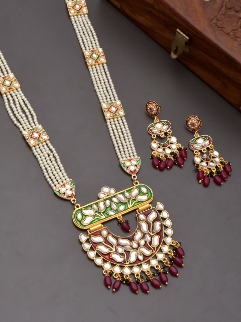 Silvermerc Designs White & Gold-Toned & Plated Stone-Studded Meenakari Jewellery Set
Silvermerc Designs White & Gold-Toned & Plated Stone-Studded Meenakari Jewellery Set