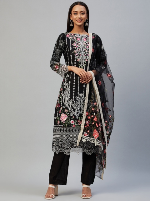 Readiprint Fashions Black Embroidered Pure Cotton Unstitched Dress Material