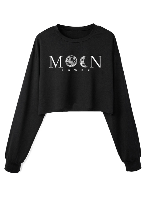 URBANIC Women Black & White Typography Printed Cropped Sweatshirt